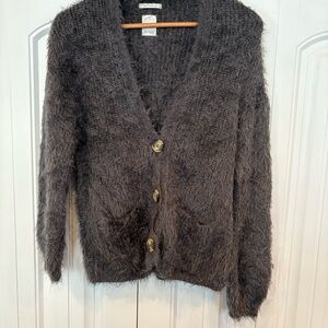 Zara‎ Fancy Collection Gray Fuzzy Button Up Cardigan Size 10